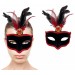Kırmızı Dantelli Siyah Kırmızı Tüylü Siyah Süet Kaplama Parti Maskesi 17X25 Cm