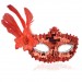 Kırmızı Payetli Pullu Kırmızı Renk Yandan Tüylü Parti Maskesi 18X22 Cm