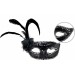 Siyah Renk Yandan Tüylü Güllü Gümüş Taşlı Pullu Maske 20X22 Cm