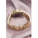 Gold Metal Kordonlu Zirkon Taşlı Kasa Tasarımlı Kadın Saat