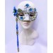 Mavi Renk Çiçek İşlemeli Tutmalı Venedik Göz Maskesi 33X17 Cm