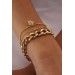 Shopzum Gold Renk Kalın Zincir Model Shopzum Zirkon Taşlı Kelebek Figür 2'Li Kadın Bileklik