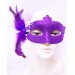 Sim İşlemeli İnci Boncuk Detaylı Tüylü Balo Maskesi Mor Renk 13X18 Cm