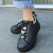 Tenya Siyah Cilt Taşlı Bağcıklı Spor Ayakkabı