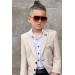 Erkek Çocuk Beyaz Gömlek Ve Lacivert Düğme Detaylı Asimetrik Kesim Krem Ceket