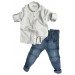 Erkek Çocuk Çizik Detaylı Likralı Jeans Dokuma Beyaz Gömlek Alt Üst Takım