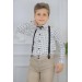 Erkek Çocuk Desenli Gömlek, Papyon Ve Askılı Krem Pantolon Alt Üst Takım