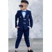 Erkek Çocuk Düğme Detaylı Blazer Ceket Papyon Hediyeli Lacivert Takım Elbise