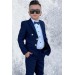 Erkek Çocuk Düğme Detaylı Blazer Ceket Papyon Hediyeli Lacivert Takım Elbise