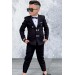 Erkek Çocuk Düğme Detaylı Blazer Ceket Papyon Hediyeli Siyah Takım Elbise