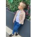 Erkek Çocuk Omzu Ve Ceket Yakası Düğme Detaylı Cepli Blazer Ceketli Bej Alt Üst Takım
