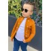 Erkek Çocuk Omzu Ve Ceket Yakası Düğme Detaylı Cepli Blazer Ceketli Hardal Alt Üst Takım