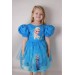 Kız Çocuk Balon Kol Elsa Ve Simli Kar Tanesi Baskılı Mavi Elbise