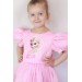 Kız Çocuk Balon Kol Elsa Ve Simli Kar Tanesi Baskılı Pembe Elbise