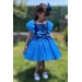 Kız Çocuk Balon Kollu Pulpayet Detaylı Eteği Kabarık Saks Mavisi Abiye