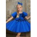 Kız Çocuk Balon Kollu Pulpayet Detaylı Eteği Kabarık Saks Mavisi Abiye