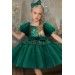 Kız Çocuk Balon Kollu Pulpayet Detaylı Eteği Kabarık Yeşil Abiye
