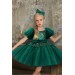 Kız Çocuk Balon Kollu Pulpayet Detaylı Eteği Kabarık Yeşil Abiye