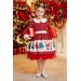 Kız Çocuk Bebe Yaka Noel Baba Baskılı Kareli Kırmızı Elbise