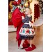 Kız Çocuk Bebe Yaka Noel Baba Baskılı Kareli Siyah Elbise