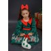 Kız Çocuk Bebe Yakalı Noel Baskılı Puantiyeli Yeşil Elbise