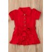 Kız Çocuk Belden Bağlamalı Düğme Detaylı Eteği Fırfırlı Kırmızı Tunik