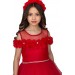 Kız Çocuk Beli Taş İşlemeli Yakası Çiçek Ve Transparan Detaylı Kırmızı Abiye