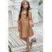 Kız Çocuk Blazer Ceketli V Yakalı Düğmeli Piliseli Kahverengi Elbise 5-12 Yaş