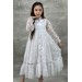 Kız Çocuk Boydan Düğmeli Dantel İşlemeli Beyaz Elbise
