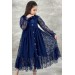 Kız Çocuk Boydan Düğmeli Dantel İşlemeli Lacivert Elbise