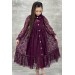 Kız Çocuk Boydan Düğmeli Dantel İşlemeli Mürdüm Elbise