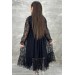 Kız Çocuk Boydan Düğmeli Dantel İşlemeli Siyah Elbise