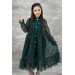 Kız Çocuk Boydan Düğmeli Dantel İşlemeli Yeşil Elbise