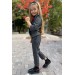 Kız Çocuk Boydan Fırfırlı Broşlu Gri Alt Üst Takım