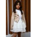 Kız Çocuk Broşlu Ceket Ve Şifon Balon Krem Etekli Takım