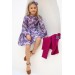 Kız Çocuk Ceket Yakasında Fiyonk Detaylı Uzun Kollu Pileli Mor Elbise 3-12 Yaş