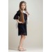 Kız Çocuk Cepli Blazer Ceket Dantelli Çiçek Işlemeli Bebe Yakalı Siyah Elbise
