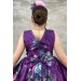 Kız Çocuk Çiçek Desenli Tül Detaylı Kuyruklu Saten Mor Elbise