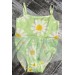 Kız Çocuk Çiçek Desenli Tüllü Yeşil Mayo