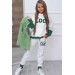 Kız Çocuk Cool Baskılı Kapüşonlu Sweatshirt Ve Peluş Yelekli Yeşil Eşofman Takım