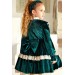 Kız Çocuk Dantel İşlemeli Pliseli Eteği Kabarık Tüllü Yeşil Elbise