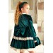 Kız Çocuk Dantel İşlemeli Pliseli Eteği Kabarık Tüllü Yeşil Elbise