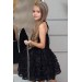 Kız Çocuk Degaje Yaka 3 Boyutlu Çiçek Detaylı Ve Sırt Dekolteli Siyah Kadife Elbise