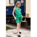 Kız Çocuk Düğme Ve Cep Detaylı Kolsuz Yelek Penye Bluz Yeşil Şortlu Takım