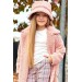 Kız Çocuk Ekose Desenli Pantolon Ve Şapkalı Peluş Pudra Kaban