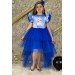 Kız Çocuk Elsa Baskılı Kat Kat Tüllü Arkadan Fiyonk Detaylı Lacivert Elbise 7-10 Yaş