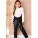 Kız Çocuk Fitilli Bluz Ve Deri Pantalon Siyah Alt Üst Takım