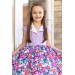 Kız Çocuk Gömlek Yaka Çiçek Baskılı Lila Elbise
