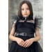 Kız Çocuk Gömlek Yaka Göğsü Ve Kolları Tül Detaylı Wednesday Siyah Elbise