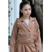 Kız Çocuk Gümüş Düğme Ve Fırfır Detaylı Kahverengi Ceket Etekli Takım